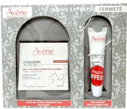 AVENE COFFRET FERMETE HYALURONACTIV B3 AQUA GEL CREME RENERATION CELLULAIRE + SOIN REGARD TRIPLE CORRECTION