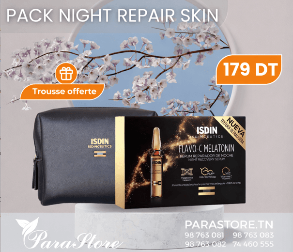 Isdin PACK NIGHT REPAIR SKIN FLAVO-C MELATONIN 10 UNITES +TROUSSE