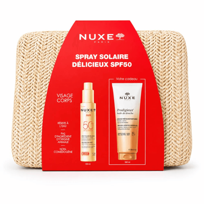 Nuxe SPRAY SOLAIRE DELICIEUX SPF50 +PRODIGIEUX HUILE DE DOUCHE +TROUSSE