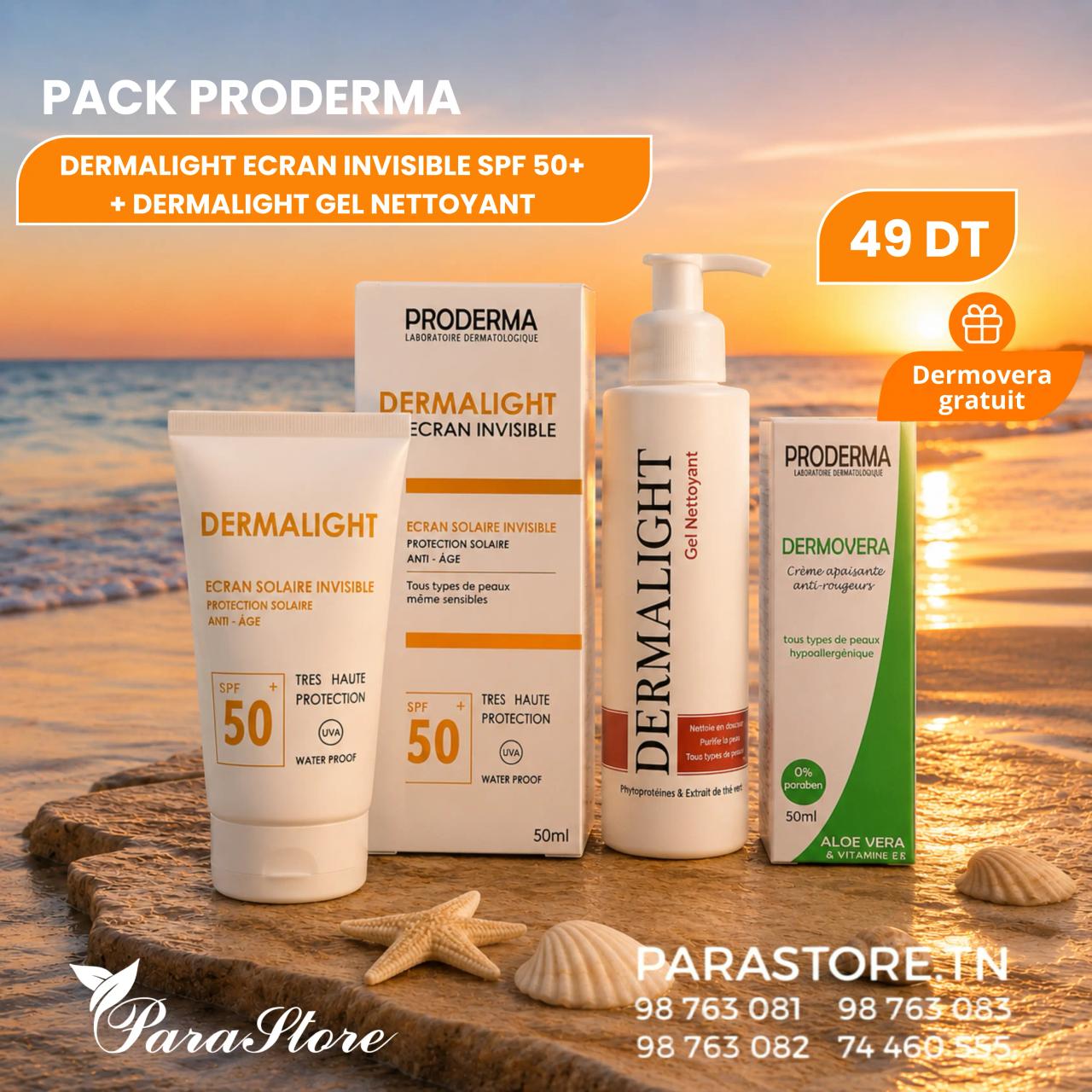 PRODERMA LABORATOIRE LABORATOIRE PACK ÉCRAN INVISIBLE SPF50+ + GEL NETTOYANT + DERMOVERA