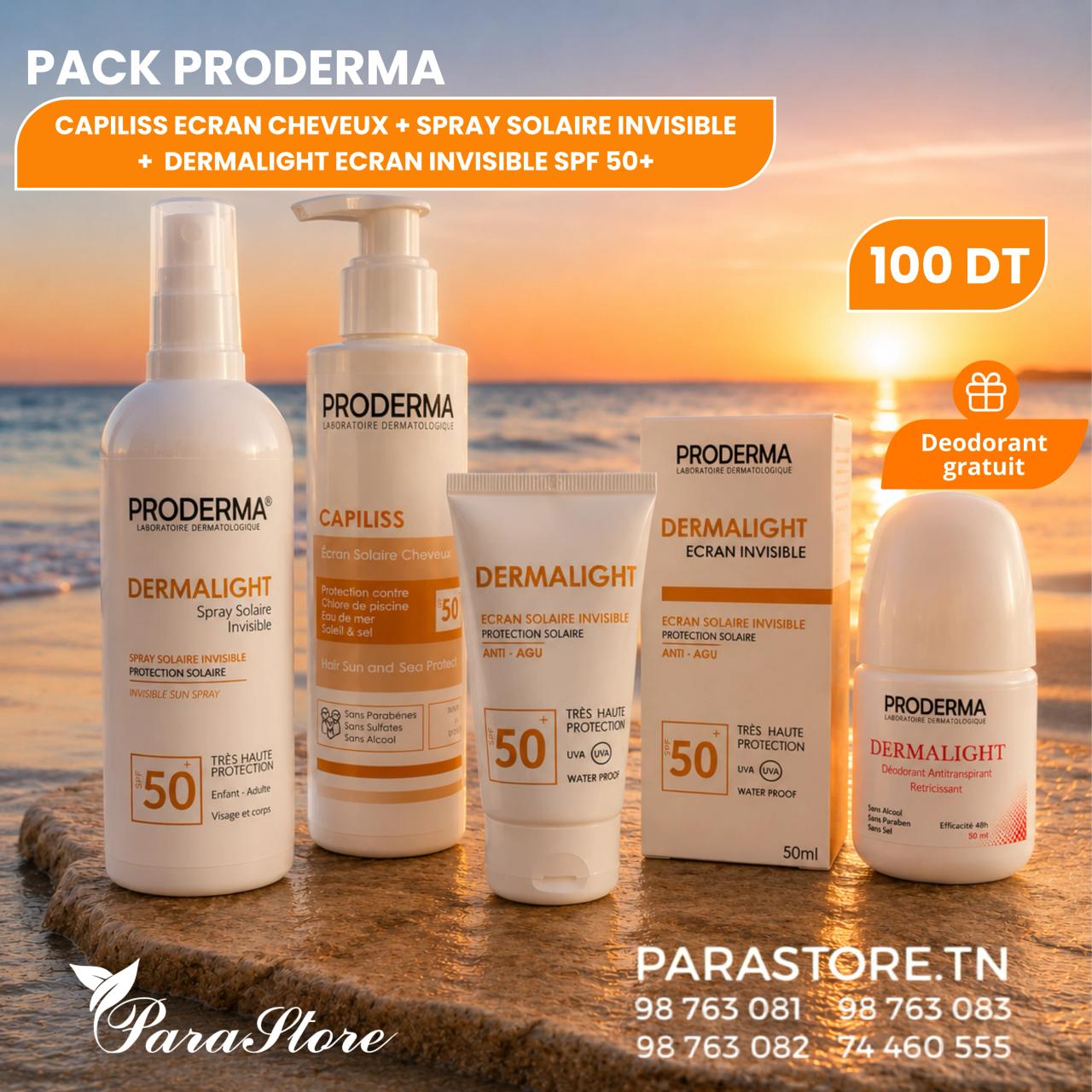 PRODERMA LABORATOIRE LABORATOIRE PACK ÉCRAN INVISIBLE SPF50+ + SPRAY SOLAIRE INVISIBLE + ÉCRAN CHEVEUX + DÉODORANT