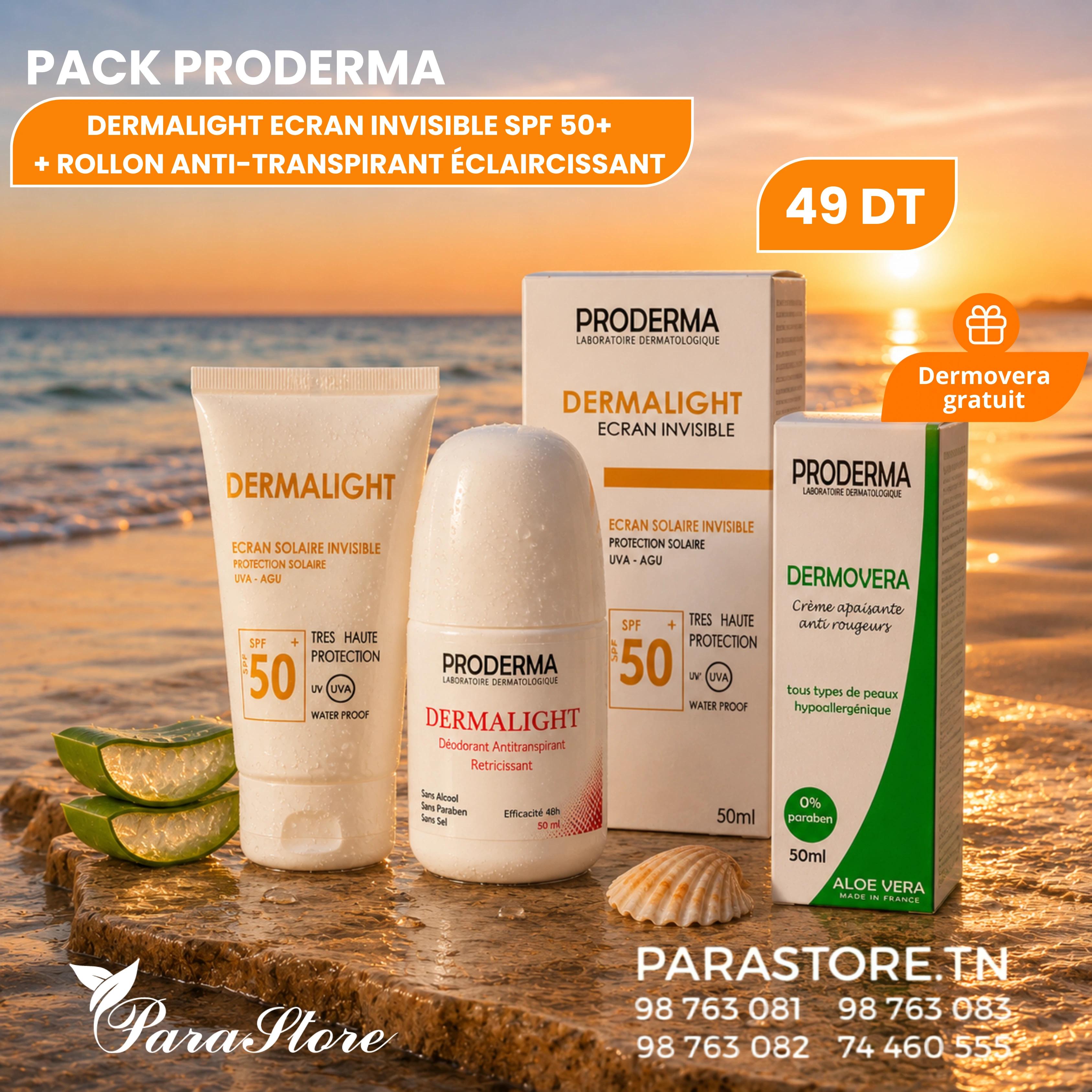 PRODERMA LABORATOIRE LABORATOIRE PACK ÉCRAN INVISIBLE SPF50+ + ROLL-ON ÉCLAIRCISSANT + DERMOVERA