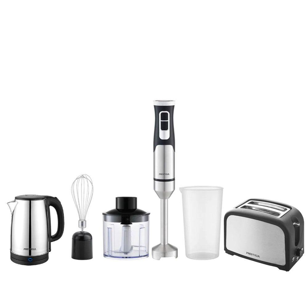 PRESTIGIA Mixeur Multifonctions 3en1 + Bouilloire 1,8L + Grill Pain Inox