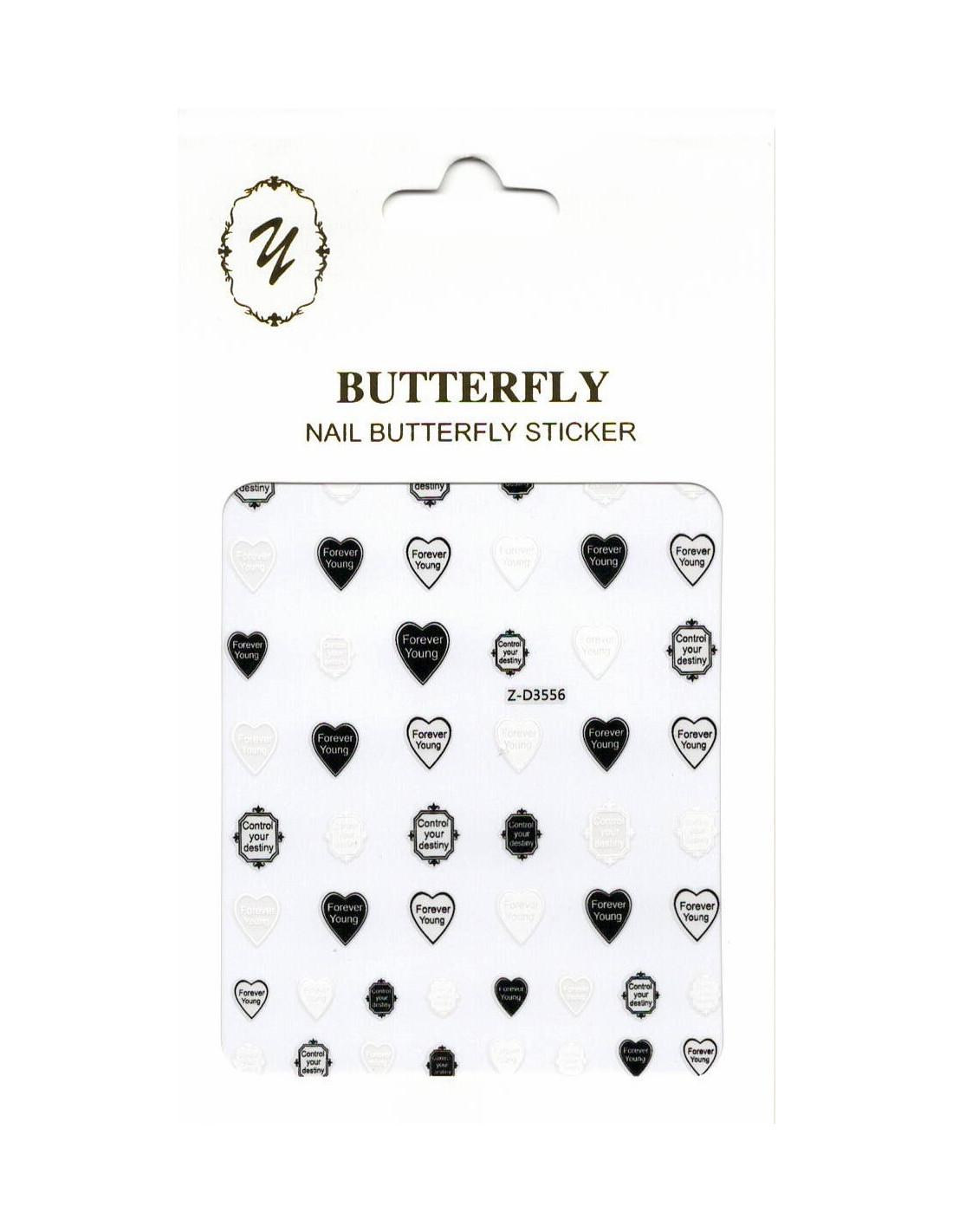 nail art Butterfly Z-D3556 cœurs messages