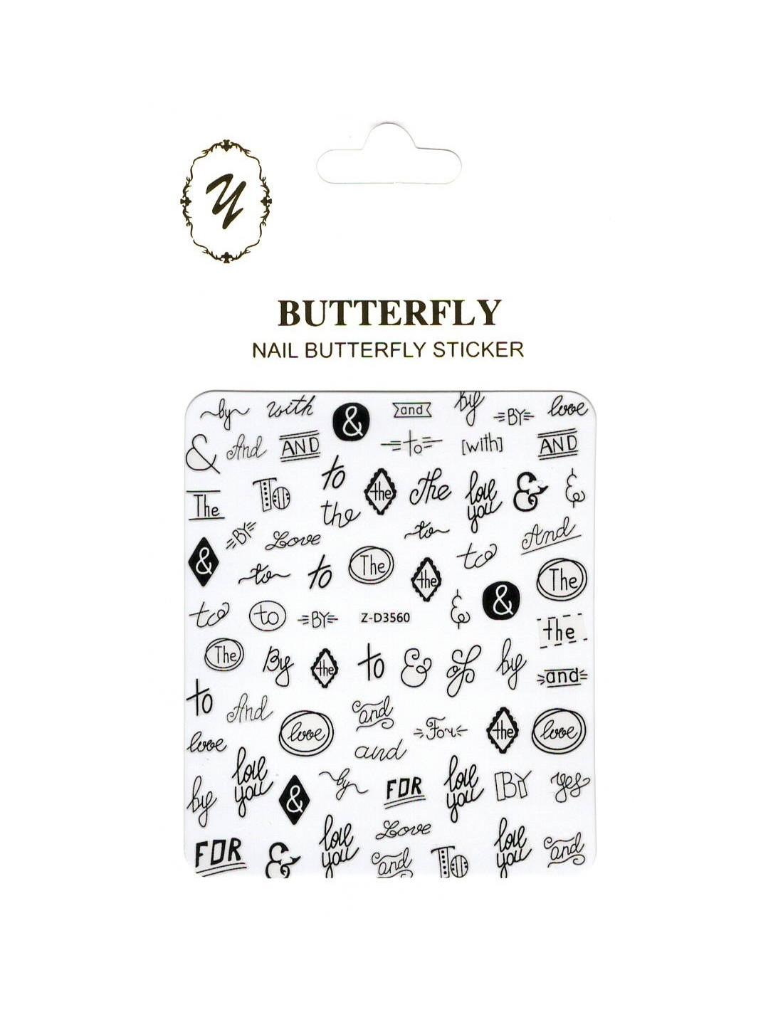 nail art Butterfly Z-D3560 mots calligraphiés