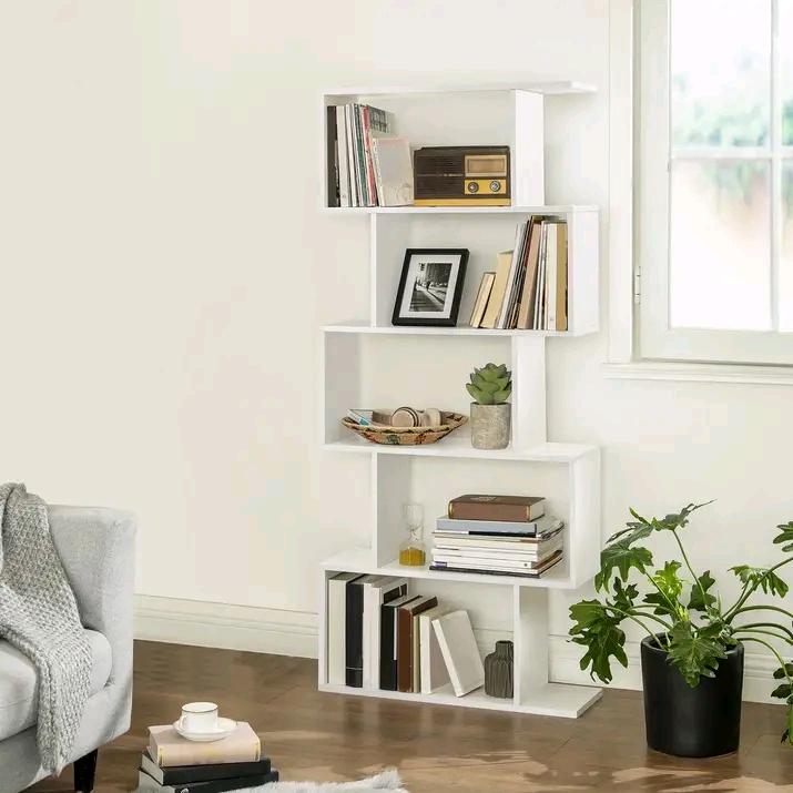 Bibliothèque Géométrique Blanche 160 cm Design Moderne