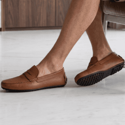 Mocassins Homme en Cuir Camel Crispé