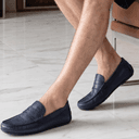 Mocassins Homme en Cuir Marine Crispé