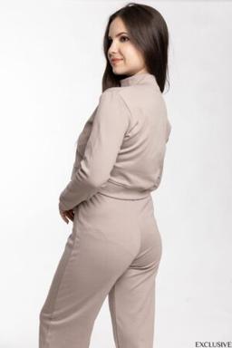 Alma Grège : Veste Pantalon Élastique Chic pour l’Automne