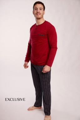 Pyjama Simon II Homme Bordeaux en Coton : Pull Col Rond Pantalon Élastique