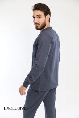 Pyjama Homme en Coton : Pull Col Rond Pantalon