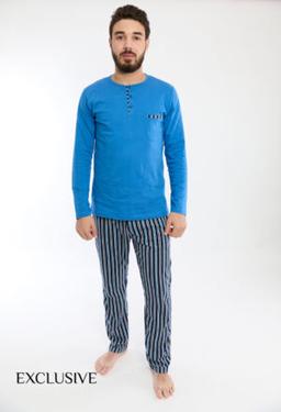 Pyjama Raphael II en Coton : Pull Col Rond Pantalon Rayé Élastique