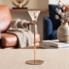 Porte-Bougie en Verre Cristal & Métal Doré