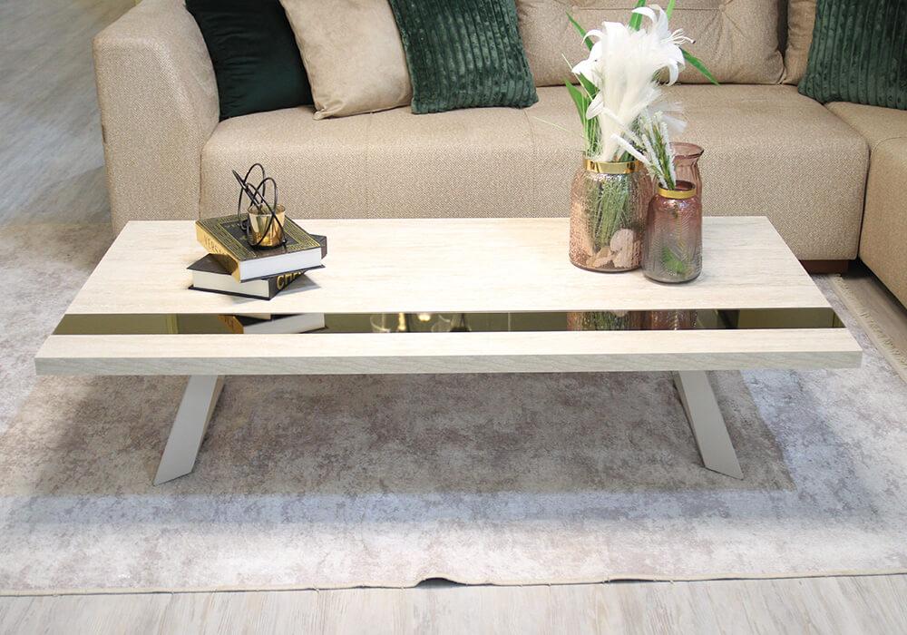 Prada TABLE BASSE TRAVERTIN 1M20+MIROIR