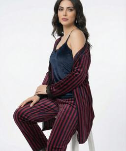 Pyjama 3 Pièces Velours Soft marine Rayé