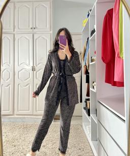 Pyjama 3 Pièces Velours Soft Marine Pointillé Ou Pointillé