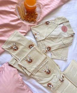 Pyjama Chemise Demi Manches Coton Beige Imprimé Chiens