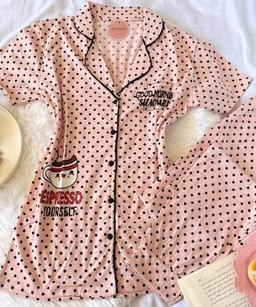 Pyjama Chemise Demi Manches Coton Pointillé