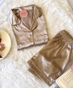 Pyjama Short Satin Demi Manches Beige Champagne