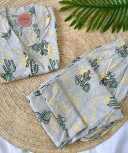 Pyjama Chemise Demi Manches Coton Imprimé Cactus