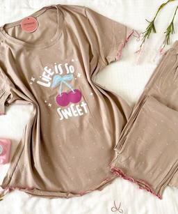 Pyjama Coton Beige « Life Is So Sweet »