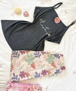 Pyjama Short Coton Charbon Imprimé Fleurs