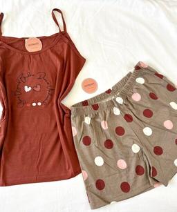 Pyjama Short Coton Taupe & Marron