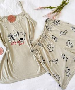 Pyjama Short Coton Beige « The Paw »