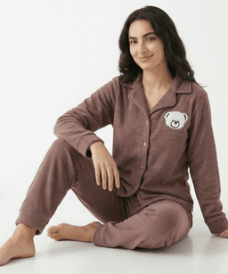 Pyjama Chemise Polaire Marron