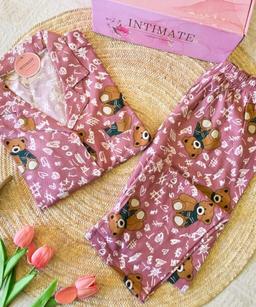 Pyjama Chemise Velours Nude Imprimé Nounours