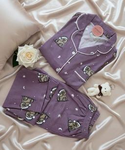 Pyjama Chemise Velours Mauve Lilas Imprimé Dabdoub