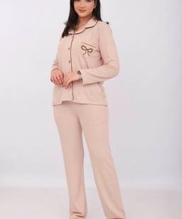 Pyjama Chemise Manches Longues Coton Maille Beige