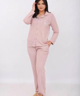 Pyjama Chemise Manches Longues Coton Maille Poudré