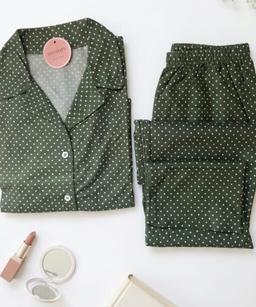 Pyjama Chemise Manches Longues Coton Pointillé en