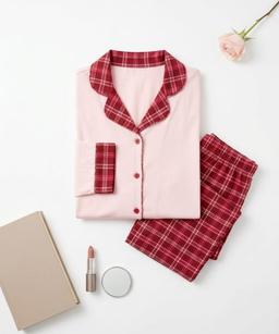 Pyjama Chemise Manches Longues Coton & Carreaux