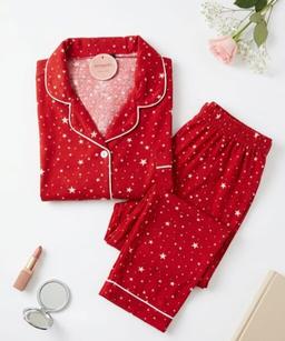 Pyjama Chemise Manches Longues Coton Pointillé Étoiles