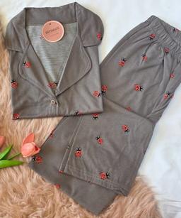 Pyjama Chemise Taupe Imprimé Coccinelle