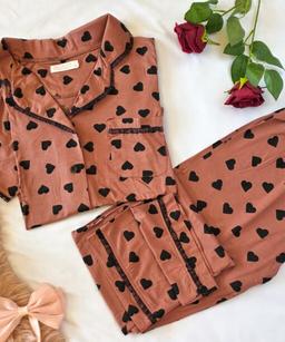 Pyjama Chemise Brique Imprimé Cœurs