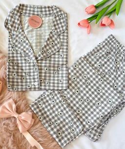 Pyjama Chemise Coton Carreaux Imprimé Fleurs