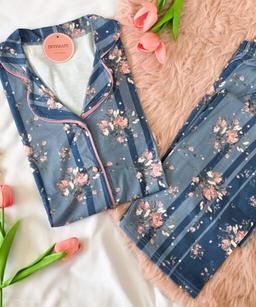 Pyjama Chemise Coton Manches Longues Fleurie en