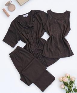 Pyjama 3 Pièces Coton Marron