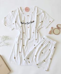 Pyjama Short Demi Manches Coton Imprimé Abeilles
