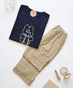 Pyjama Pantalon Beige & Cute Bunny