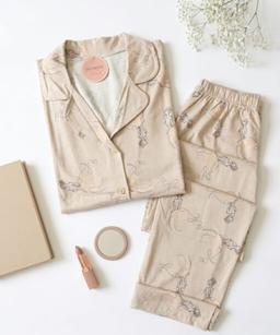 Pyjama Chemise Coton Demi Manches Beige