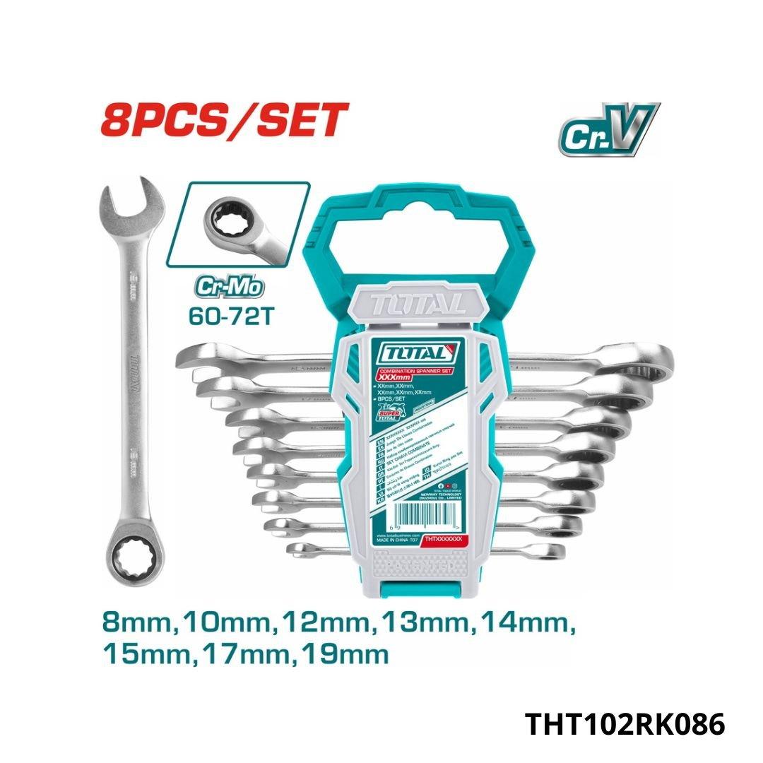 TOTAL jeux de cle mixtes a cliquets standards THT102RK086