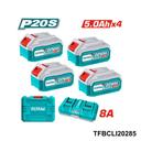 TOTAL Pack 4 batterie 5ah + chargeur 8a TFBCLI20285