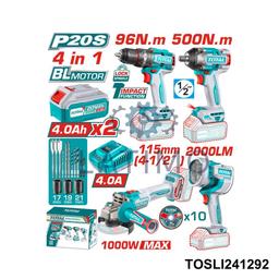 TOTAL Pack electroportatif 4en1 20v 4ah TOSLI241292
