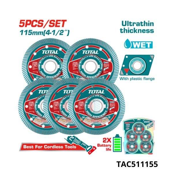 TOTAL Jeu 5 disque diamant 115mm TAC511155