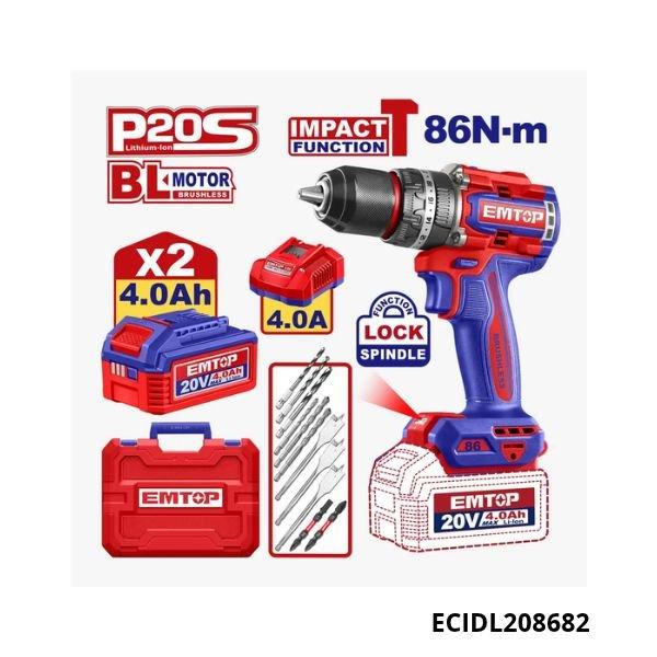 EMTOP Visseuse perceuse brushless 86nm 20v 4ah ECIDL208682