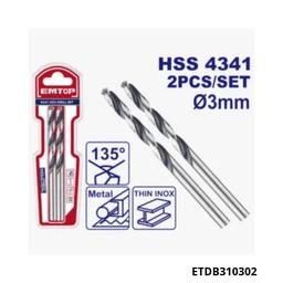 EMTOP Jeu de 2 meches metal hss 3mm ETDB310302